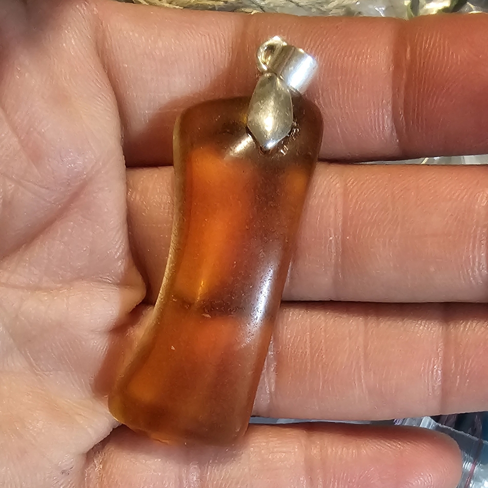 Amber Glass Pendant with Silver Pinch Bail